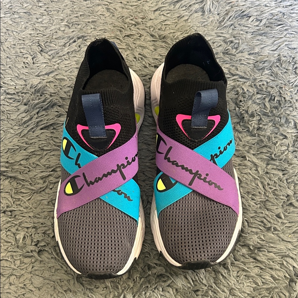 Champion Black and Gray Slip-On Sneakers with Colorful Accents